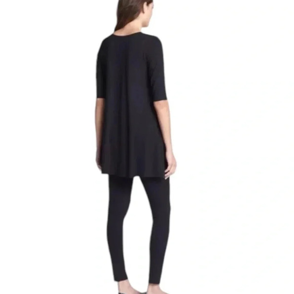 Eileen Fisher Scoop Neck Jersey Knit Elbow Sleeve Tunic Top Black Size M - Picture 9 of 10